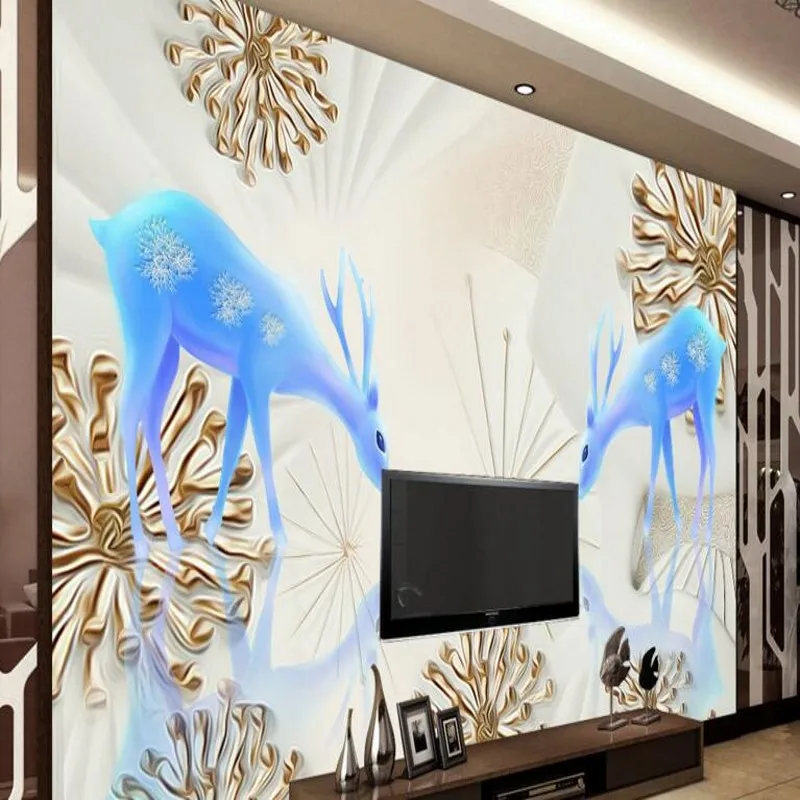 

beibehang Large custom wallpaper 3D jade carving deer living room bedroom TV background wall sofa wall decoration painting