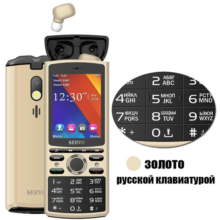 Gold Russian Button SERVO R25 Bluetooth музыкальный мобильный телефон 2," SC6531CA телефон внешний аккумулятор музыкальный динамик Многофункциональный 6000 мАч мобильный телефон - Цвет: Gold Russian Button