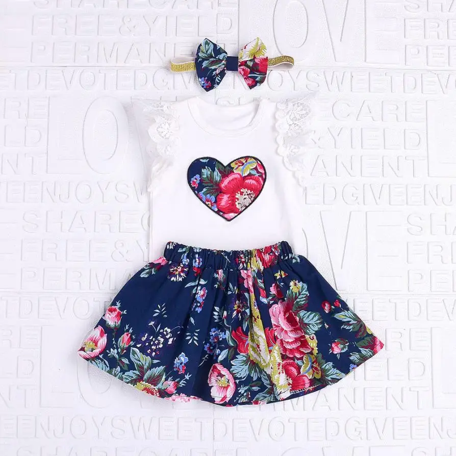 3 предмета кружевные топы с цветочным принтом для маленьких девочек футболка