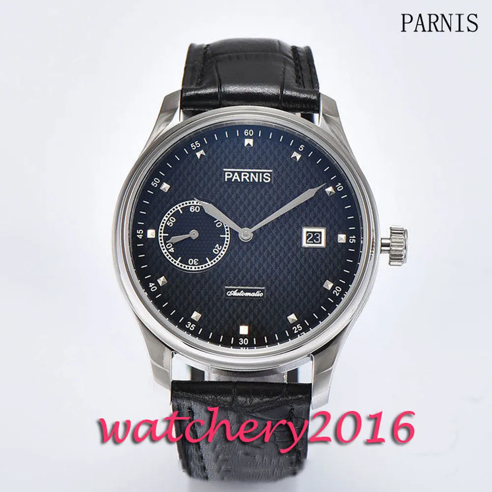 Новые мужские часы на ремешке с черным циферблатом 43 мм Parnis известного