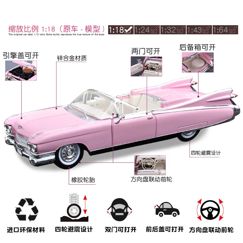 Коллекционные модели автомобилей mkd3 литые под давлением 1:18 Cadillac 1959 винтажная