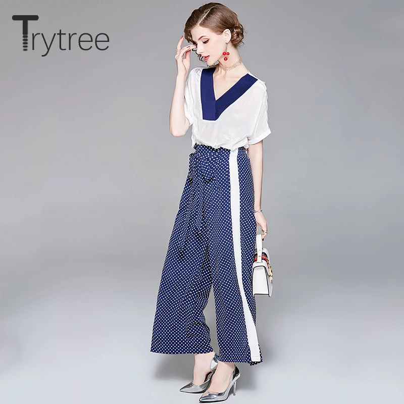 Летний женский комплект из двух предметов Trytree повседневный топ с v образным