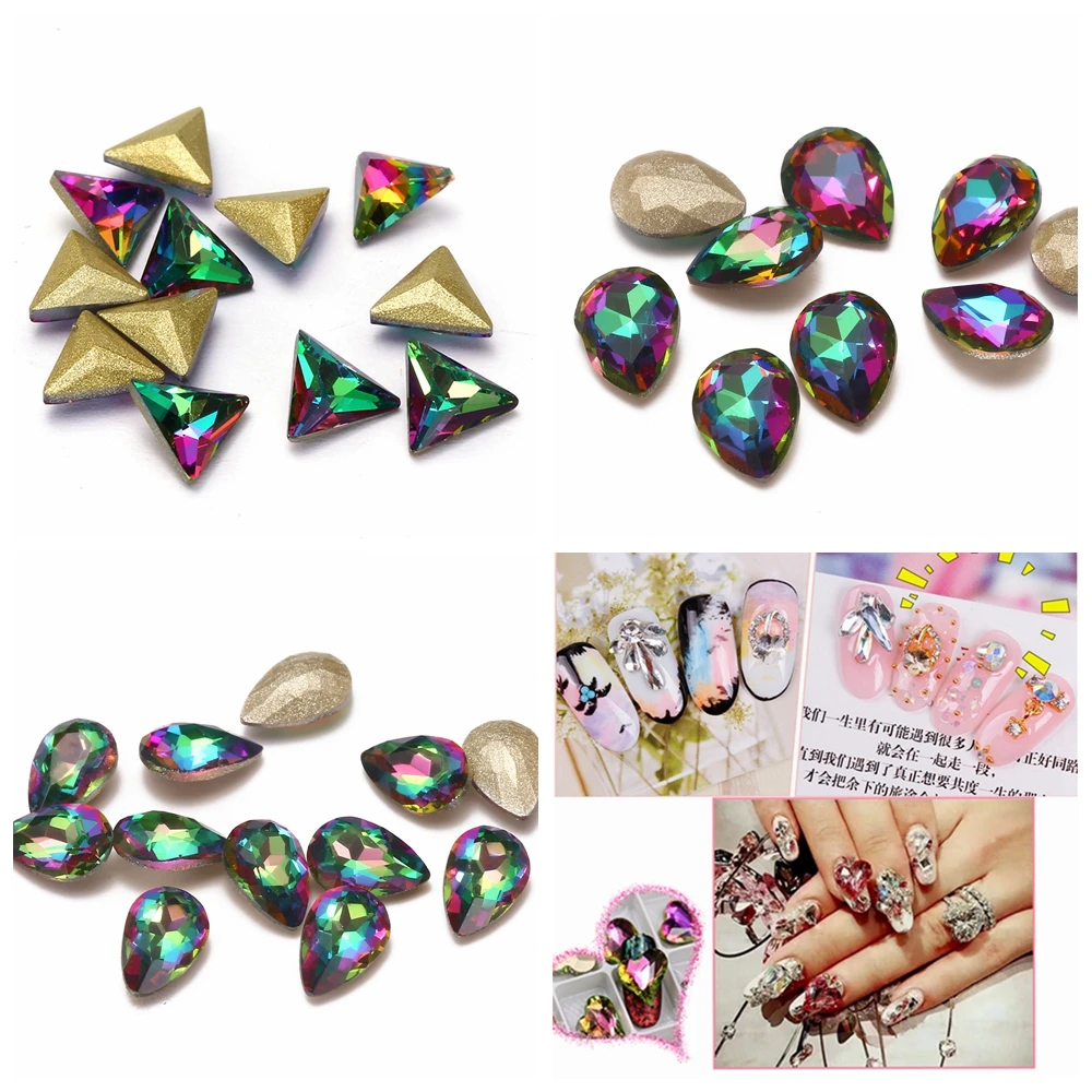 

Nail Art Rhinestones 50pcs New Rainbow Color Glass Rhinestone For Nail Art Decorations Pointback Nail Stickers DIY Craft Art