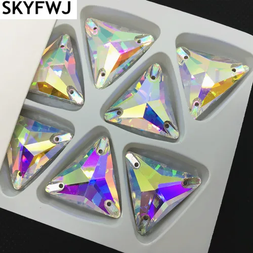

Прозрачные стразы AB цвета 12 мм, 16 мм, 22 мм, стеклянные кристаллы с тремя отверстиями для пришивания, камни для рукоделия, украшения для одежды