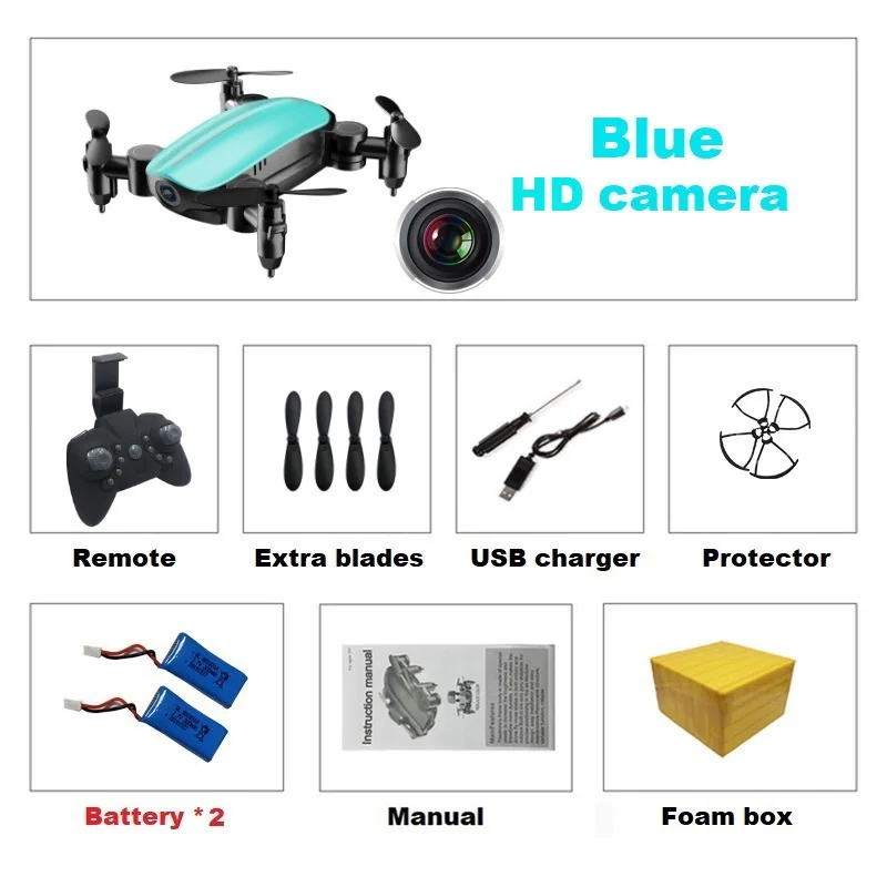 Teeggi T10 мини-Дрон с камерой HD складной WiFi FPV RC Квадрокоптер Безголовый режим удержания высоты VS S9 Микро Карманный селфи Дрон - Цвет: Blue 0.3MP 2B F