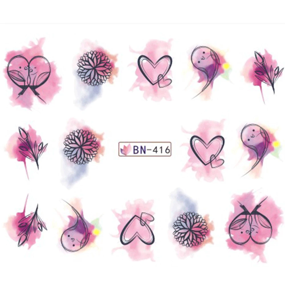 12 видов конструкций наклейки для переноса воды животные цветок акварель ногтей