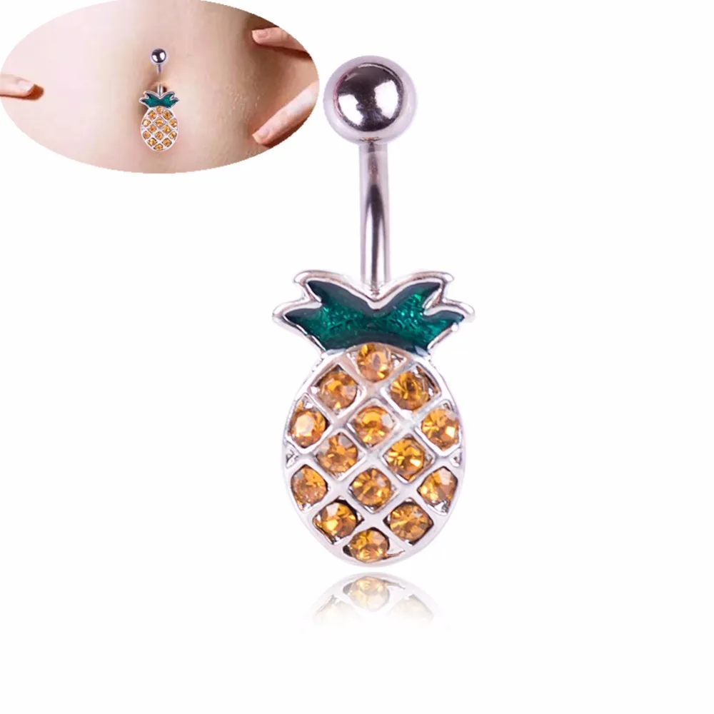 Милое 1 шт. эмалированное желтое ананас ананаса пирсинг пупка из нержавеющей