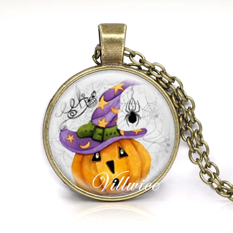Halloween Jewelry Black Glass Tile Pumpkin Necklace Holiday Gifts Bronze Collares For Women Gift | Украшения и аксессуары