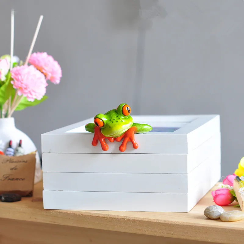2pcs/set Funny Frog Statue 3D Computer Sticker Cute Figurine Ornament Animal Resin Craft Home Decor | Дом и сад
