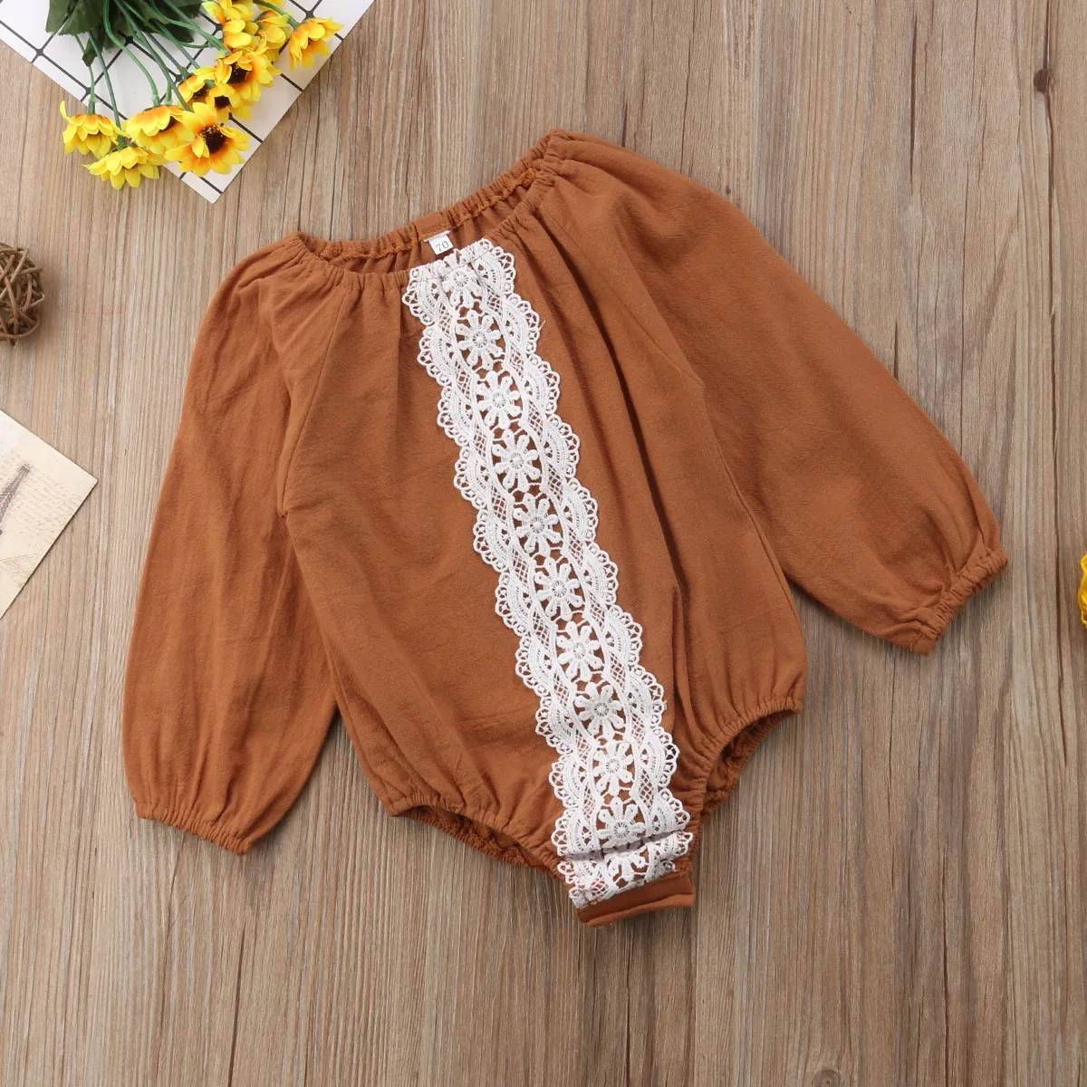 Комбинезон для новорожденных девочек винтажный Кружевной ромпер с длинным