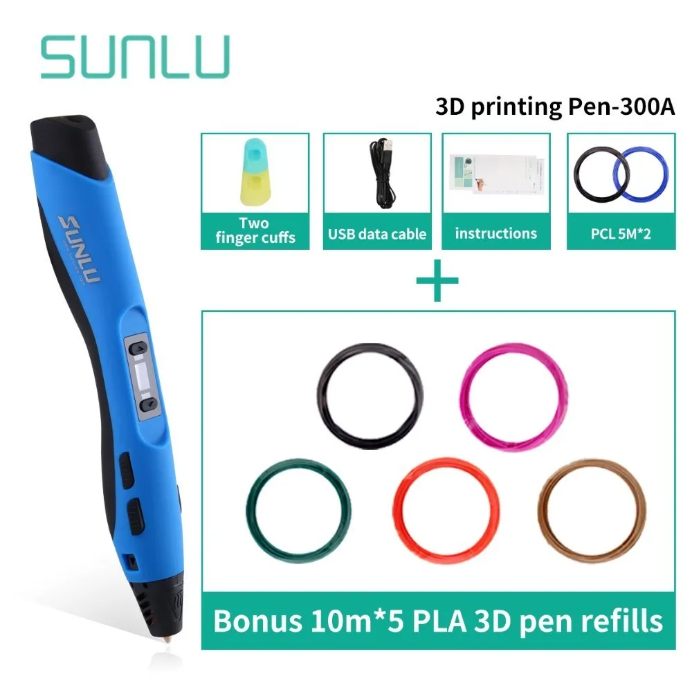 SUNLU 3D, ручки для рисования, для контроля уровня сахара в крови с 50 м PLA нити SL-300A низкая Температура 3D ручка набор детей каракули карандаш с верхней частью светодиодный Экран