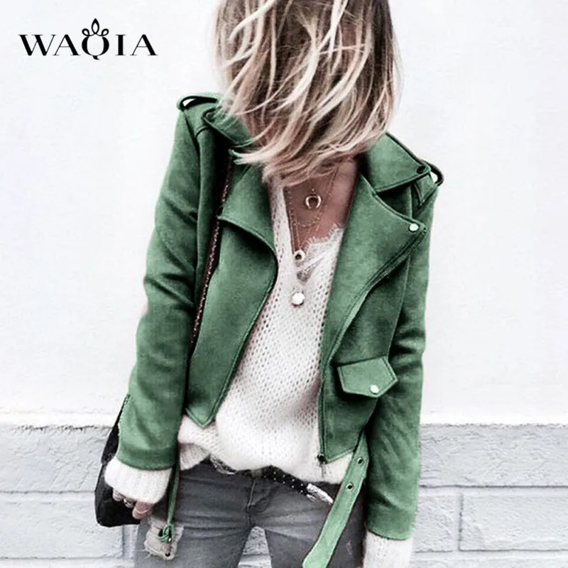 WAQIA 2018 Новое поступление женские осенне зимние замшевые куртки из искусственной