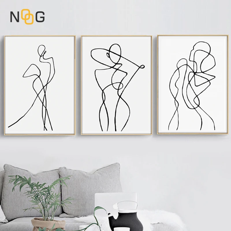Женский постер NOOG Curve настенная живопись на холсте черно белая фигура постеры и