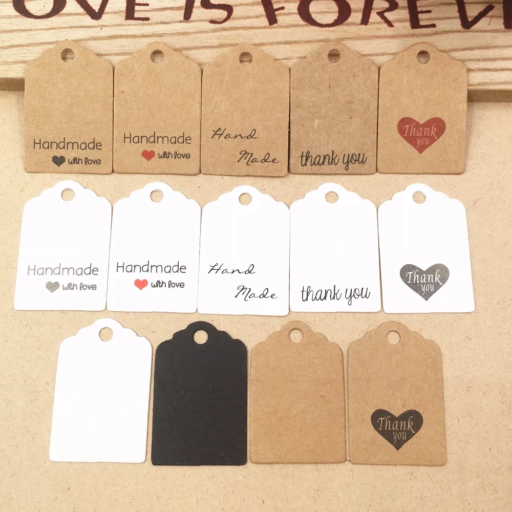 

100 PCS 3x2cm Handmade with Love Paper Card Tags Labels DIY Crafts Hang Tag Gift Wrapping Supplies Wedding Favors