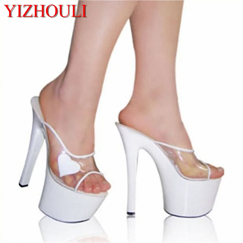 Women Gorgeous Summer Shoes 7 Inch Stiletto With Platform Stripper Shoes 17cm Heart-Shaped Clear Heels