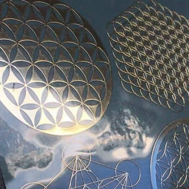 4 pieces set of flower of life new metal energy decoration sticker mobile phone case back sticker cup sticker free global shipping