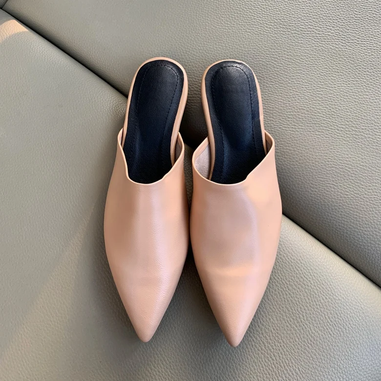 MNIXUAN/удобная женская обувь на плоской подошве; повседневные женские туфли без задника; Новое поступление года; обувь из овечьей кожи с острым носком без застежки размера плюс, 41, 42