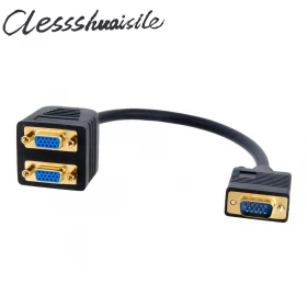 

(100pcs/lot) RGB VGA SVGA Male to 2 VGA HD 15 Female Splitter Adapter extension Cable 30cm 0.3m Black