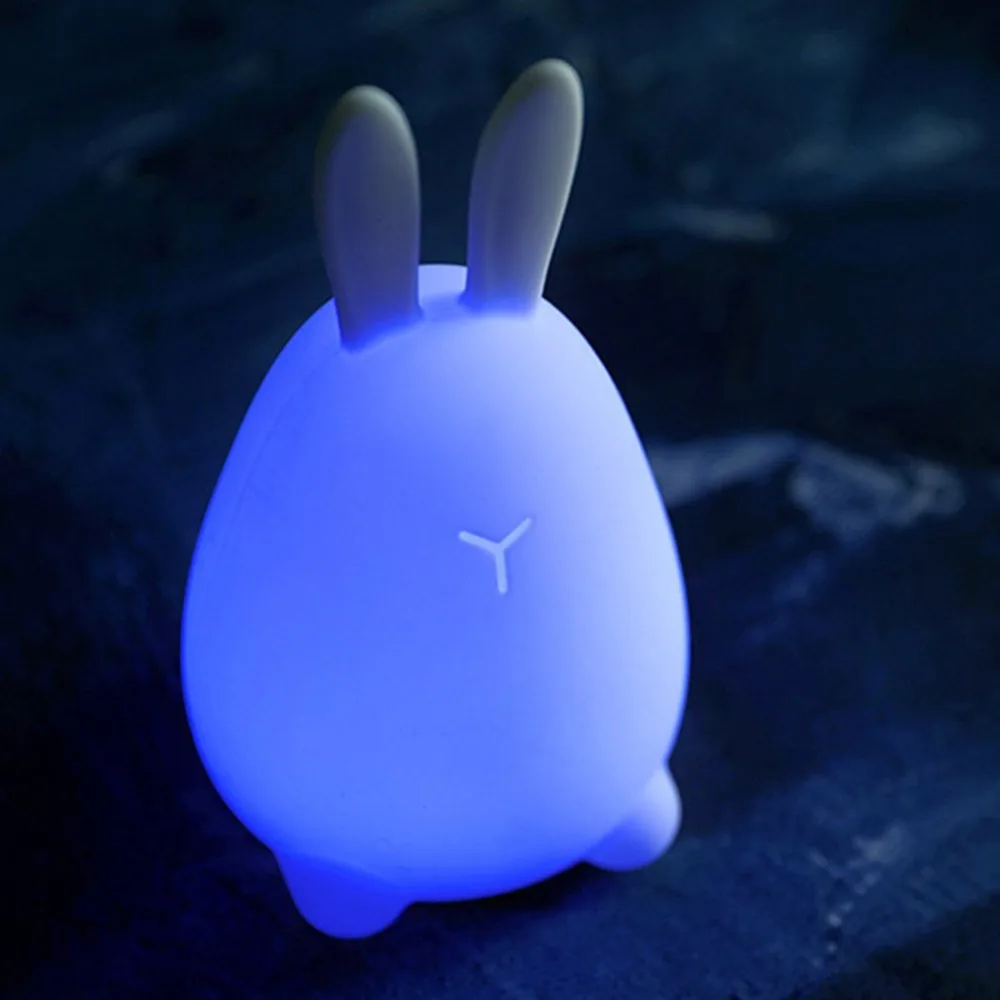 Creative Cartoon Rabbit Silicone Night Light Colorful LED USB Charging Sensor Desktop Decor | Лампы и освещение