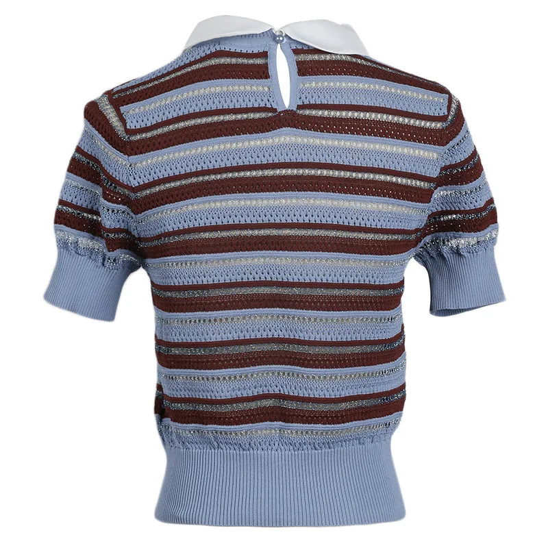 GRUIICEEN 2019 spring summer short sleeve slim sweater striped pattern knitted pullovers top with bow tie GY2018752 | Женская одежда