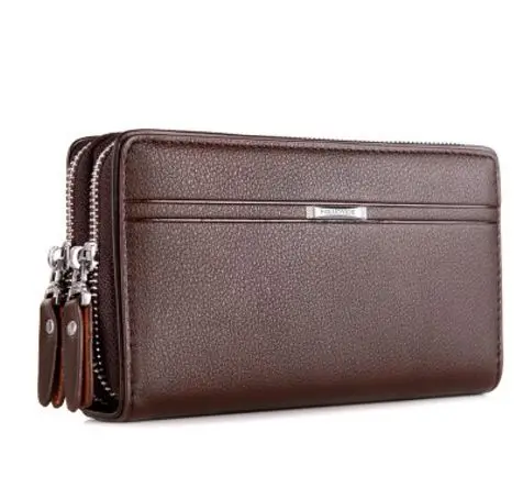 Coffee zippers purse Деловые мужские кошельки, двойная молния, винтажный кошелек, мужские кошельки, отделение для монет, ID банк, держатель для карт, кошелек для монет, мужские клатчи - Цвет: Coffee zippers purse