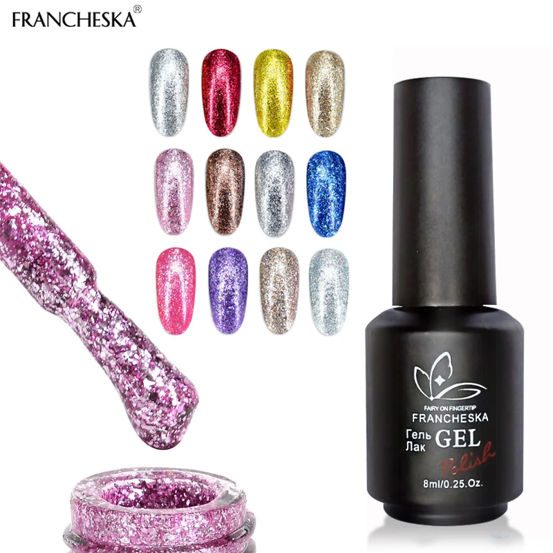 Francheska блеск для ногтей Платиновый гель лак nagels spulletjes oje vernis полуперманентный УФ Алмазный замачиваемый гель лак для ногтей unha