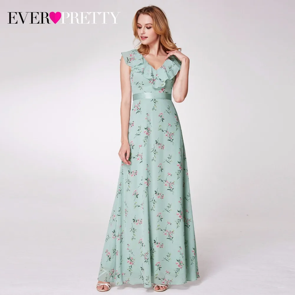 Ever Pretty, новинка, женское элегантное платье подружки невесты, es, ТРАПЕЦИЕВИДНОЕ, без рукавов, сексуальное, с оборками, с разрезом, длинное, для свадьбы, для гостей, вечерние, платье подружки невесты