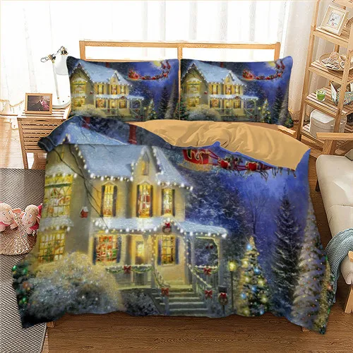 color as picture Рождественский Комплект постельного белья Merry Christmas пододеяльник наволочки Твин Полный Королева Король Один размер 3D комплект постельного белья 3 шт - Цвет: color as picture