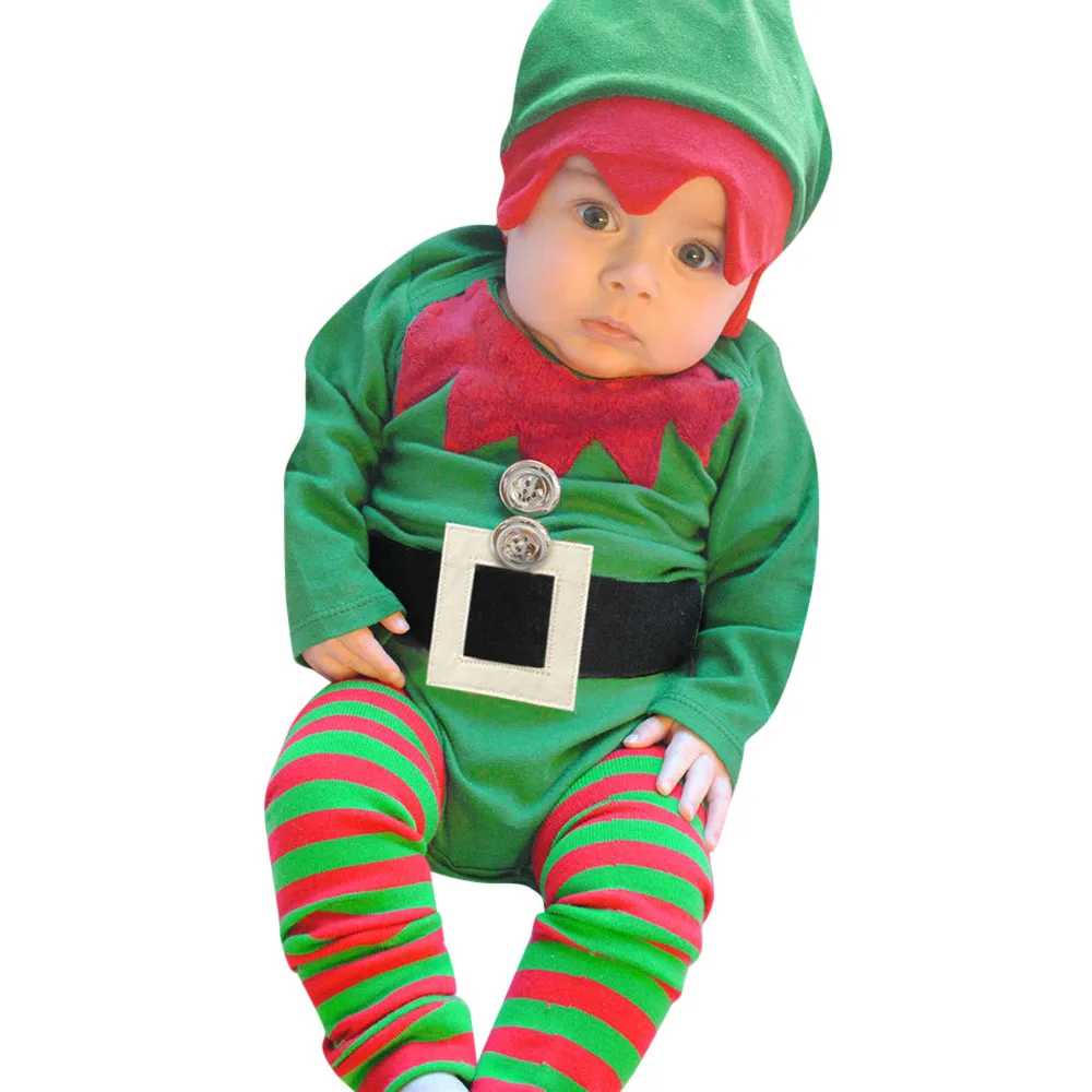 Рождественские Комбинезоны для маленьких мальчиков Новогодняя одежда зеленого