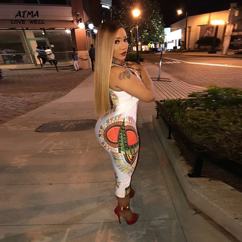 2017 Summer New African Printing National Two Piece Set Sexy Women Sleeveless O-Neck T-shirt + Pencil Pants Fashion Sets | Женская