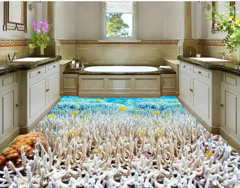 Виниловые Напольные Плитки океан белый коралл тропическая рыба обои рельефные