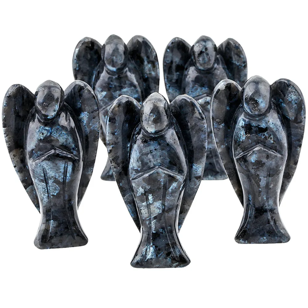 TUMBEELLUWA 3 inch Labradorite Pocket Guardian Angel Figurine Statue,Reiki Healing Stone