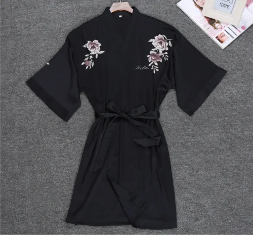 Женское атласное платье-кимоно 2018 Новое Сексуальное цветочное мягкое гладкое