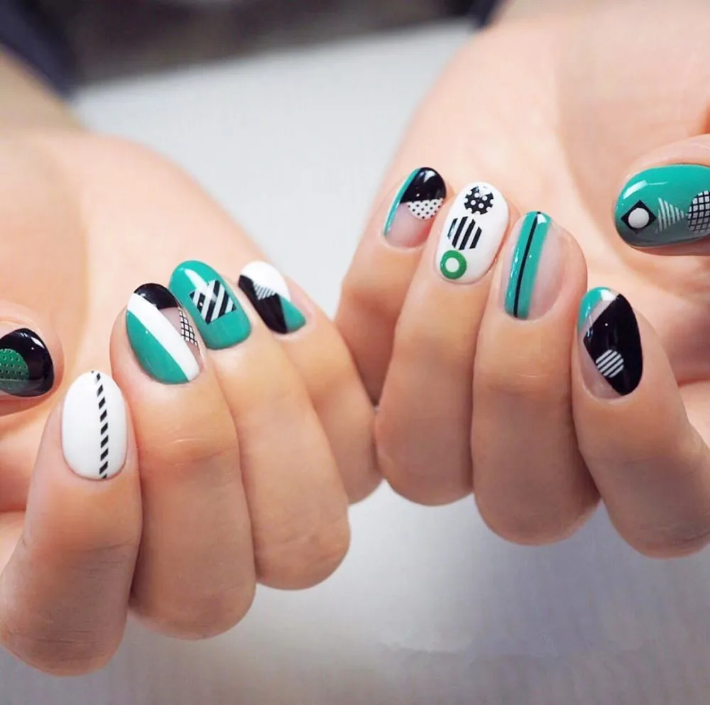 1 лист 3d наклейка для нейл арта черно белая Золотая волнистая точка клейкая