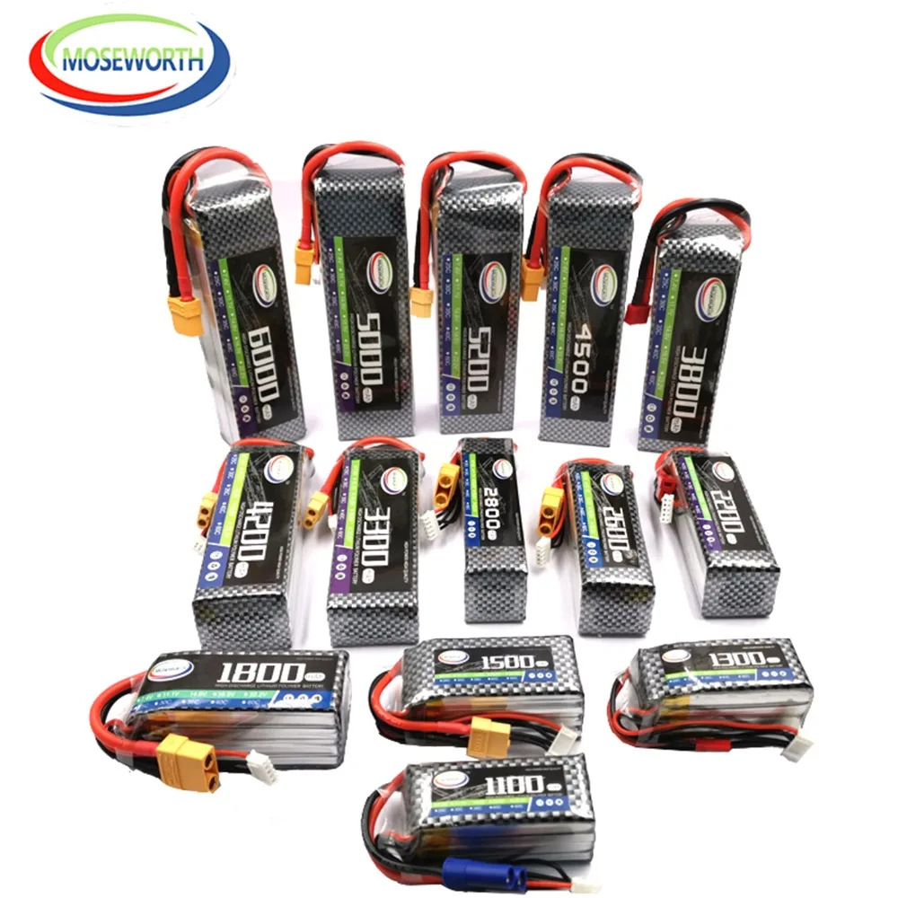 4S 14,8 V RC автомобиль LiPo Батарея 1300 1800 2200 2600 3300 4500 6000 мА/ч, 30C 40C60C для радиоуправляемый самолет, Квадрокоптер вертолет батареи LiPo 4S