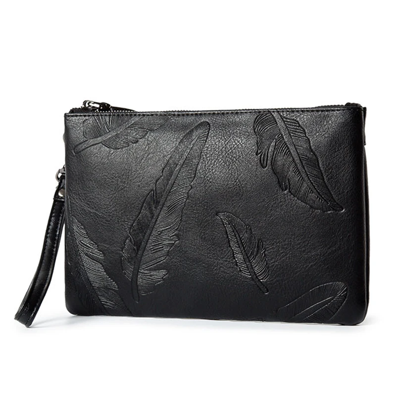 New Luxury Brand Men Classic Wallet Long Clutch Feather Handy Bag Male Business Leather Purse Large Capacity Men's | Багаж и сумки