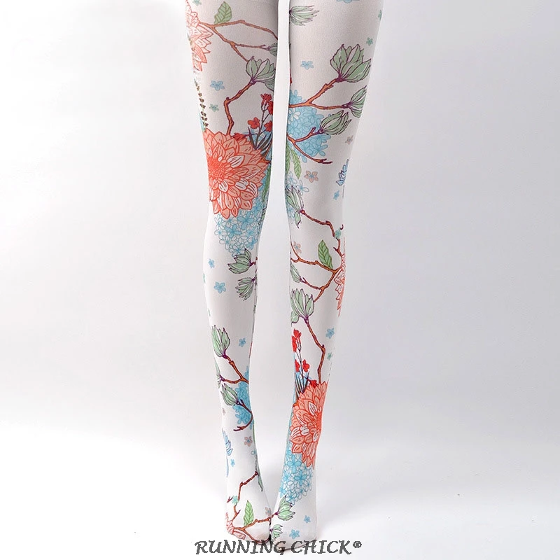 

Беговые колготки с цветочным принтом женские чулки для колледжа белые колготки Весна-лето