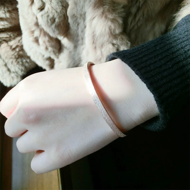 Half Frosted And Smooth Individual Bangle Titanium &amp Rose Gold Color Birthday Gift Woman Jewelry Free Shipping Never Fade | Украшения и