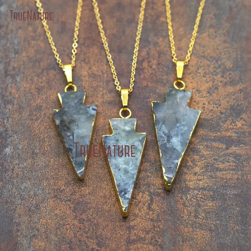 New Latest Design Healing Prehnites Pendant Necklace Gold Finished Adjustable Chains Arrowhead Charm 18inch NM8017 | Украшения и