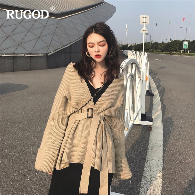 RUGOD Winter Sweater Women Solid Cardigans Long Sleeve Sashes Knitted Tops Autumn Clothes pull hiver femme 2019 |