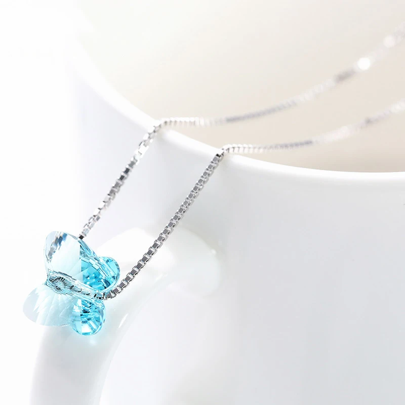 Милые бусы-бабочки ожерелье кулон кристаллы от Swarovski-Elements Настоящее серебро 925