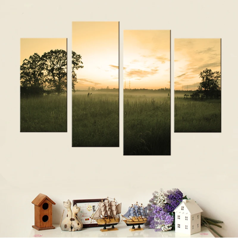 4 панели современная картина неба в блестящем закате напечатанная на холсте с