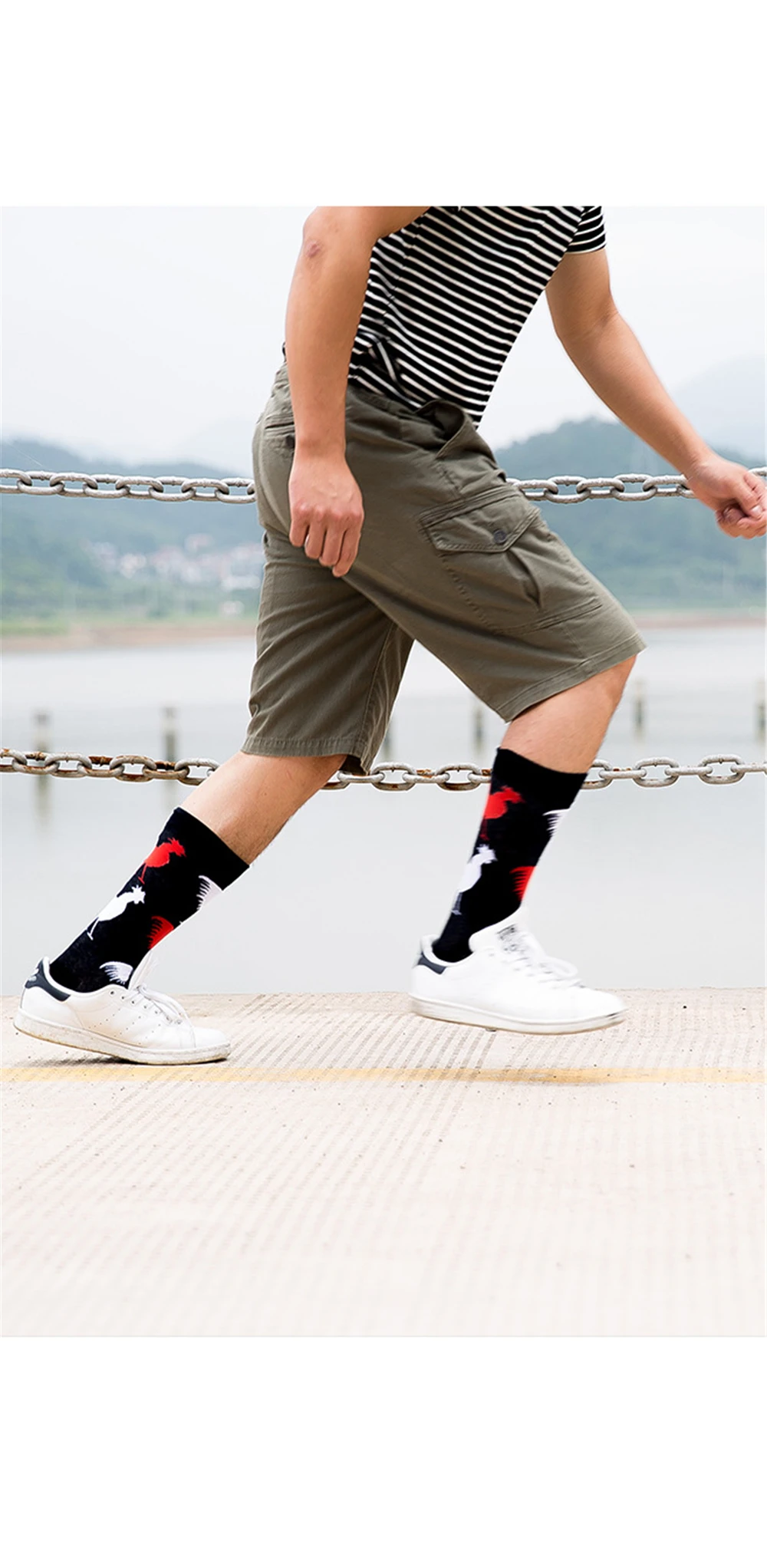 Мужские жаккардовые носки Харадзюку с надписью «Happy Socks», уличные абстрактные геометрические носки с изображением петуха, Листьев, стрелы, голени, хип-носки, Прямая поставка