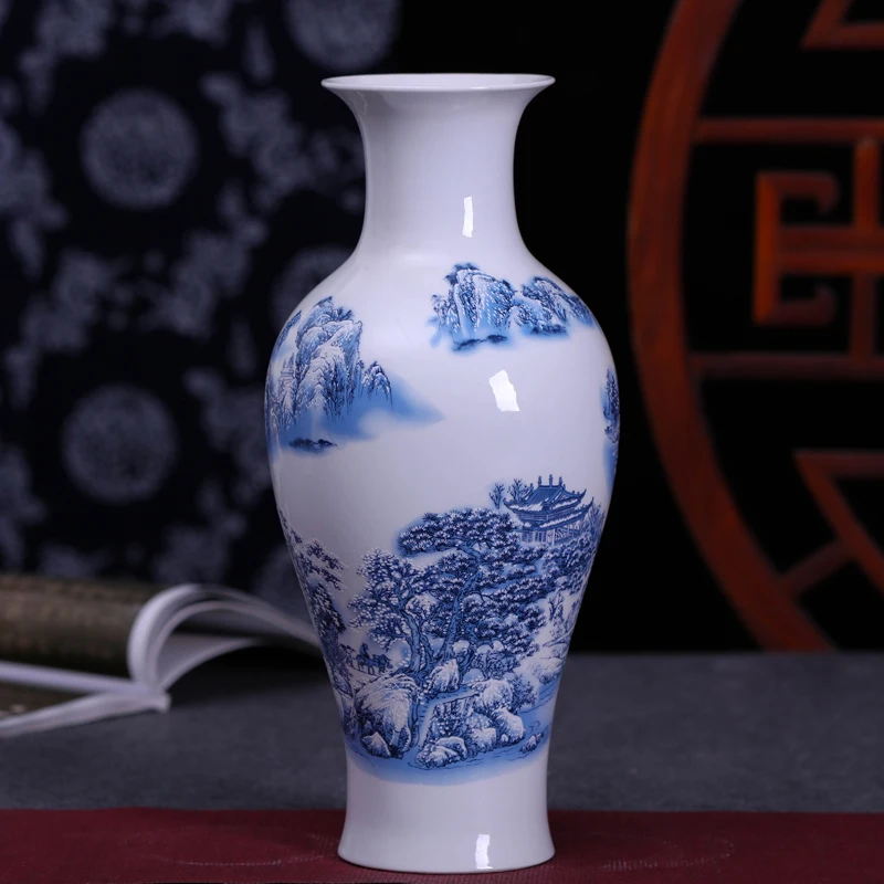 Керамическая Современная сине белая ваза Jingdezhen Цветочная фотография украшение