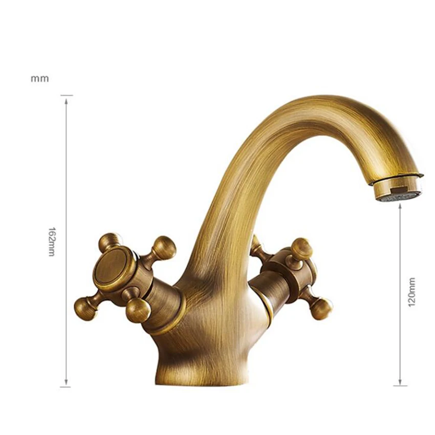 

Soild Brass Double Handle Control Antique Faucet Kitchen Bathroom Basin Mixer Tap Hot Cold Bath Mixer Water Tap