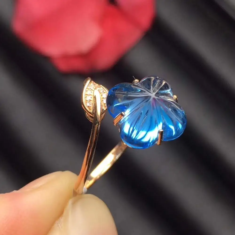 Кольцо с топазом ювелирные изделия из настоящего 18 каратного розового золота AU750