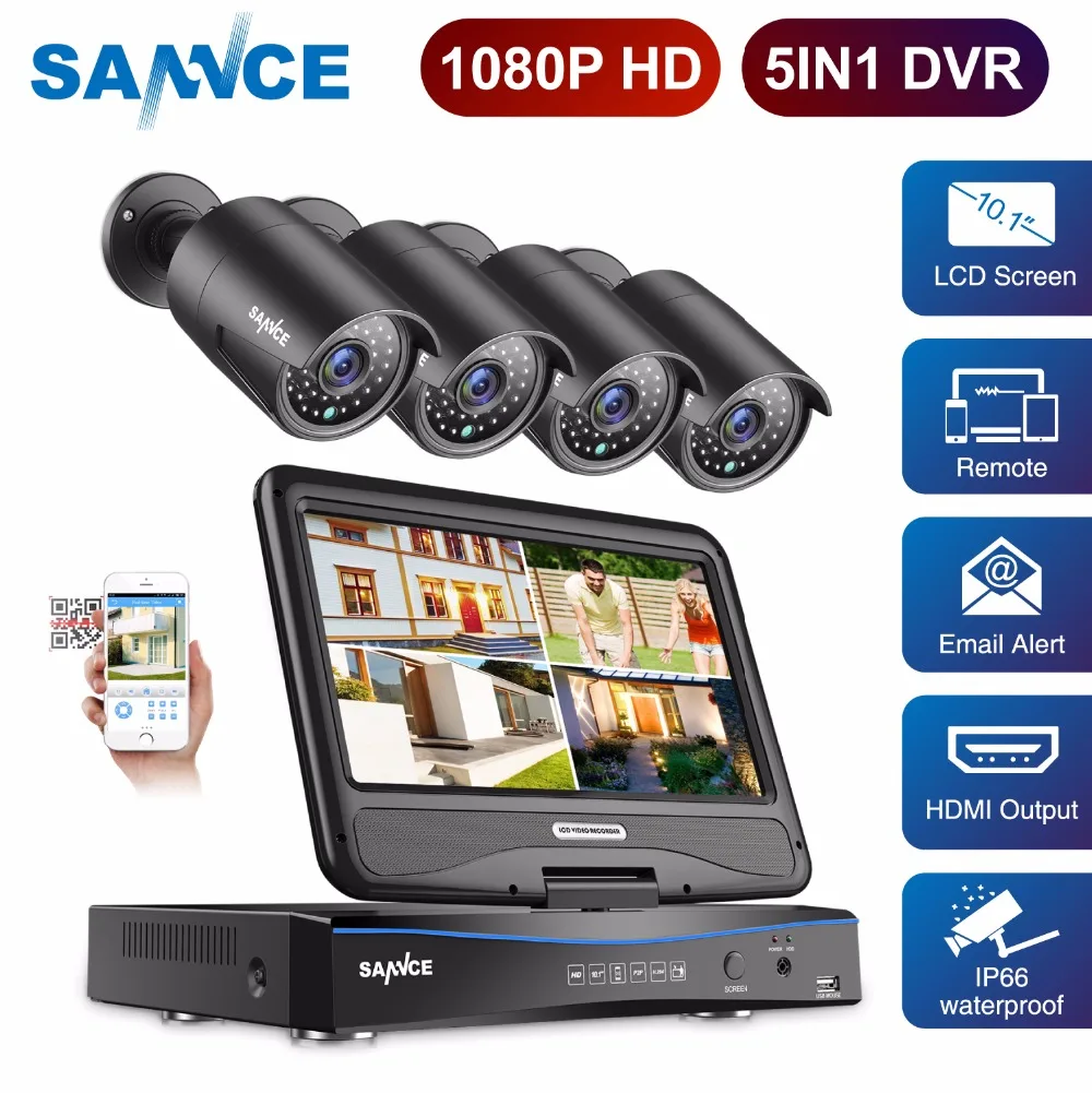 SANNCE 4CH FHD 1080P система безопасности CCTV DVR с 10 1 дюймовым ЖК дисплеем и 4 шт. 2.0MP