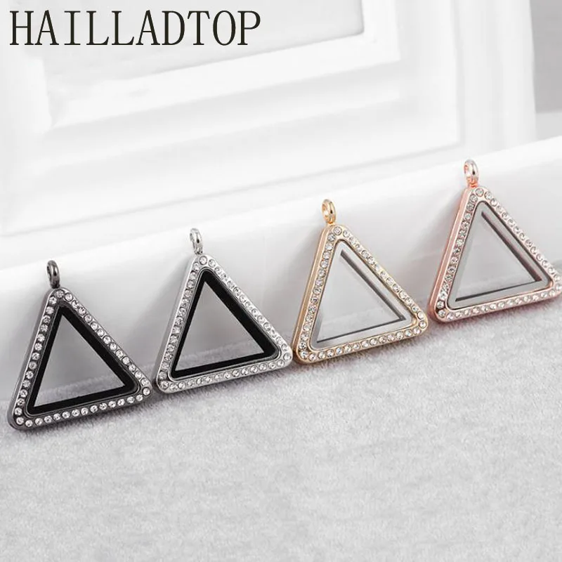 

Rhinestone Floating Locket for Charms Openable Magnetic Glass Locket Pendant 4 Colors Triangle Floating Locket With Chains