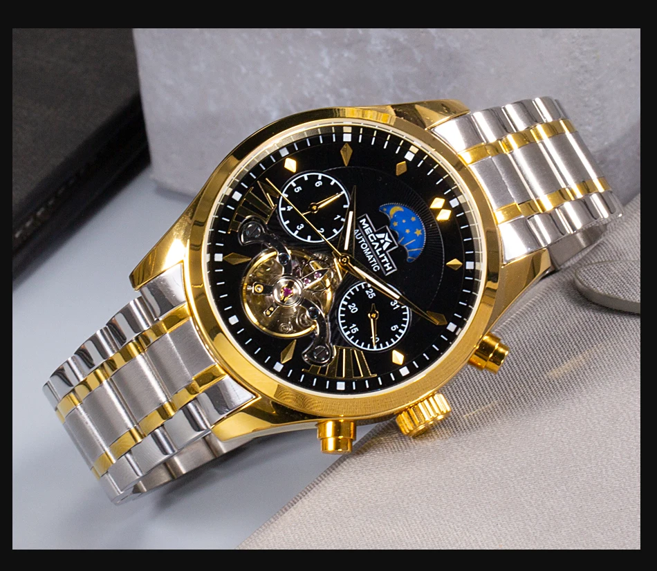 MEGALITH Мужские автоматические механические наручные часы tourbillon кожаные водонепроницаемые бизнес часы мужские спортивные наручные часы Relojes Hombre