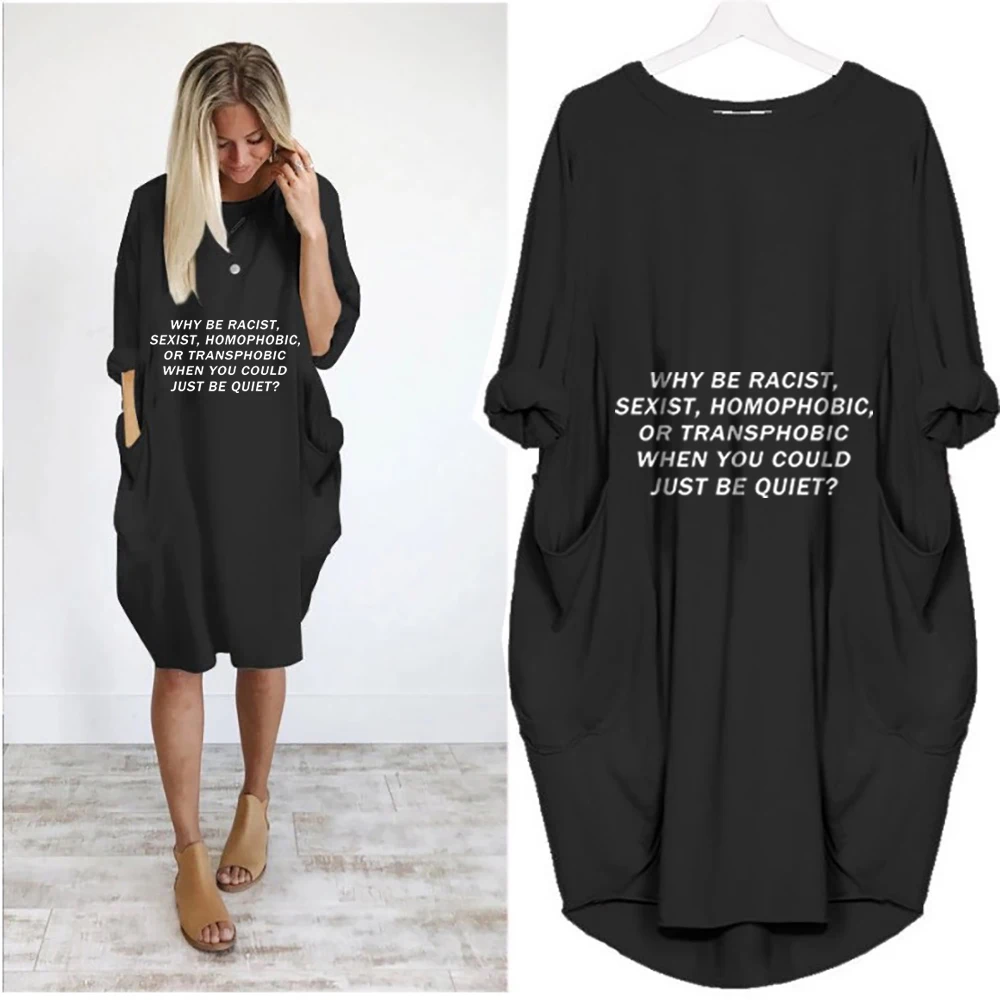 Летнее женское платье с длинным рукавом и буквенным принтом Повседневное до